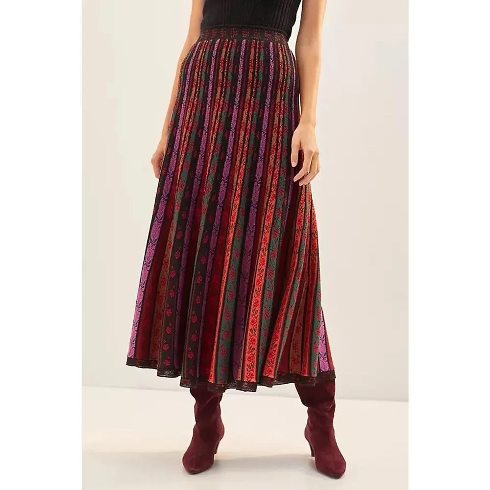 Anthropologie Cecilia Prado Pleated Midi Skirt Knit Women’s Large - Picture 1 of 11
